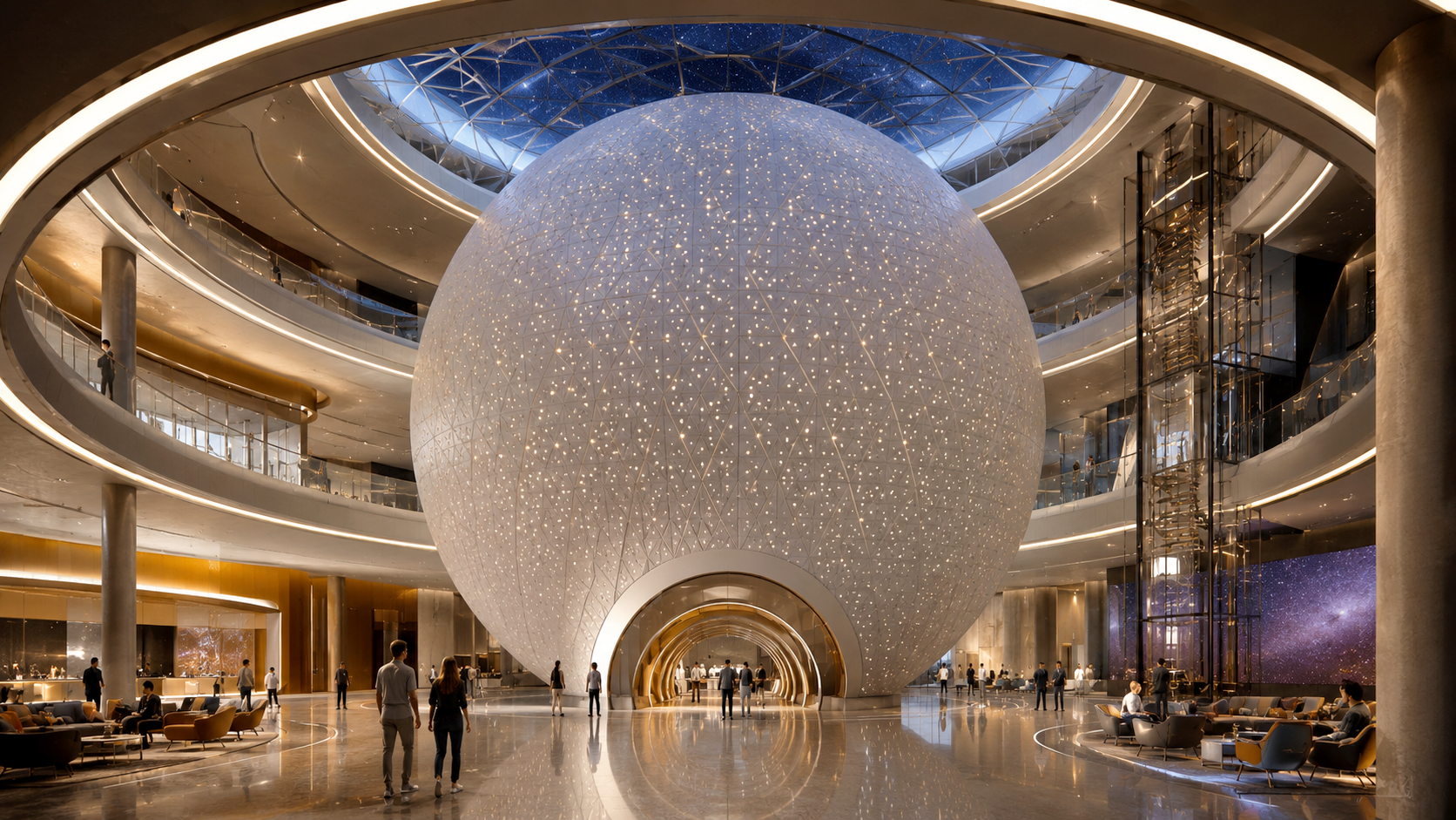 Concept rendering of the luminous suspended sphere at the heart of the CASE atrium