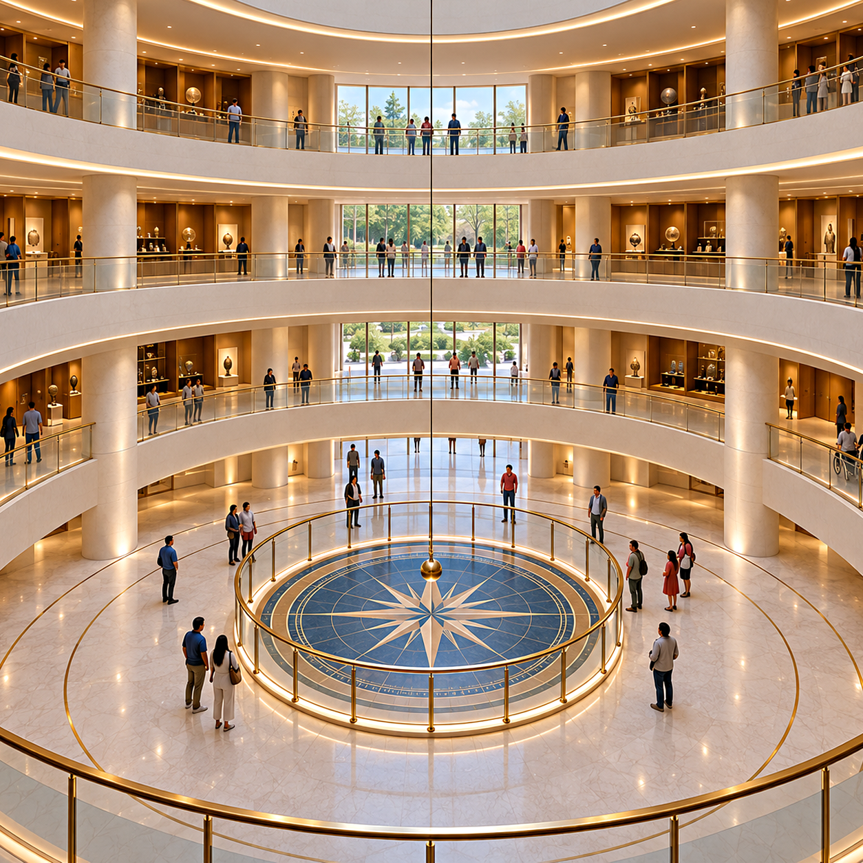 Concept rendering of the Foucault pendulum in the main lobby atrium