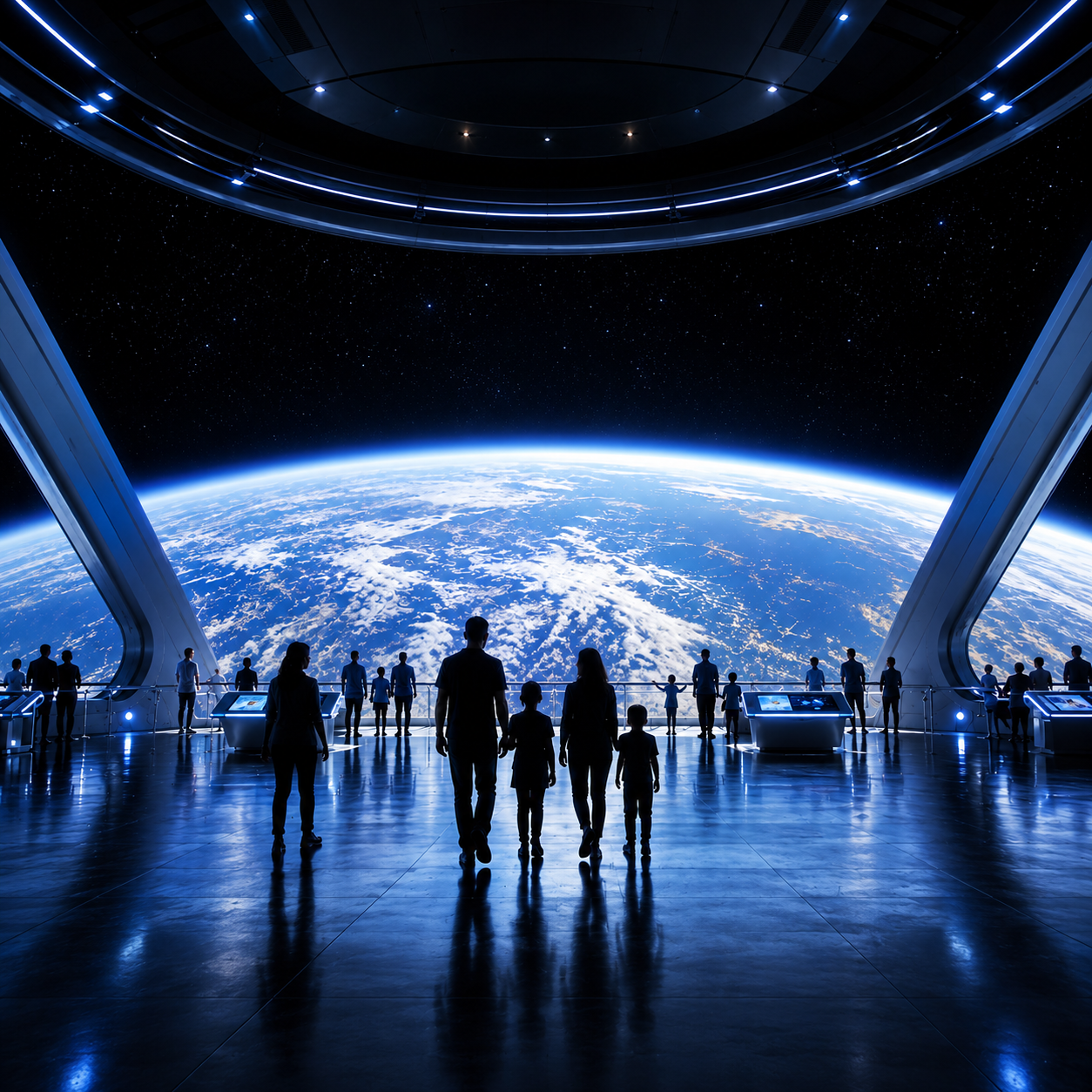 Guests view Earth from a space station inspired gallery